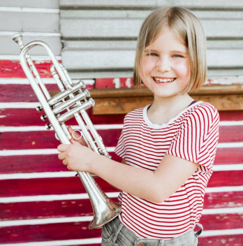 the girl with the trumpet. - concert stock pictures, royalty-free photos & images