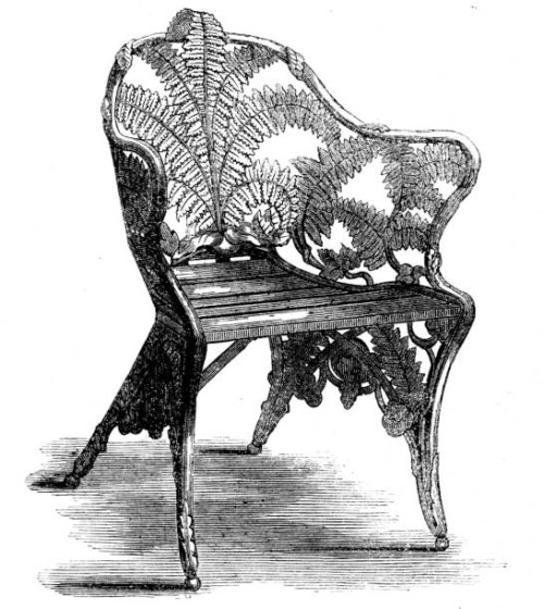The International Exhibition: garden-chair of the Coalbrookdale Company, 1862. Garden-chair '...wrought of fem-leaves...The garden-chair is formed...