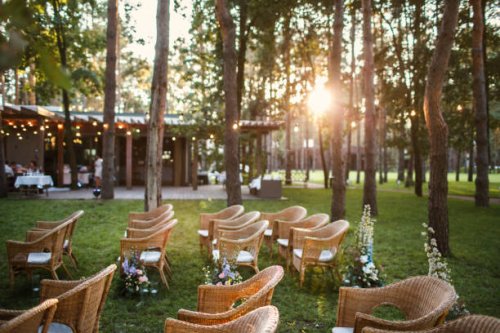 the location of the wedding ceremony at sunset in the open air - garden decoration stock pictures, royalty-free photos & images