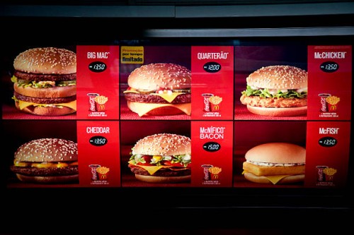 The ordering menu shows the prices for Big Mac and other sandwich combos at a McDonald's restaurant in Sao Paulo, Brazil, on Wednesday, Oct. 28,...