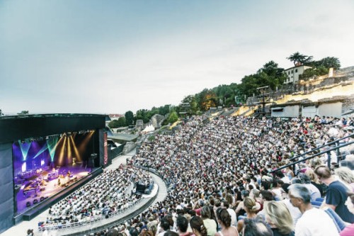 the roman theatre during le nuits de fourviere - concert stock pictures, royalty-free photos & images