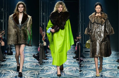 This combination of pictures created on February 27, 2025 shows models presenting creations by Prada for the Womenswear Ready-to-wear Fall-Winter...