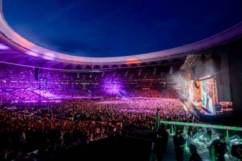 Thousands of spectators during the concert of the duo Estopa, at the Estadio Metropolitano, on 22 June, 2024 in Madrid, Spain. Estopa is a Spanish...