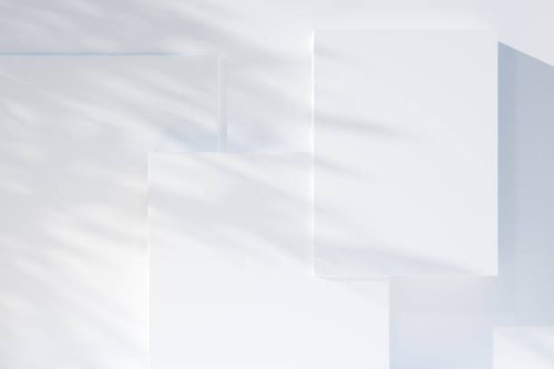 three white podiums with shadows. flat lay - home decoration stock pictures, royalty-free photos & images