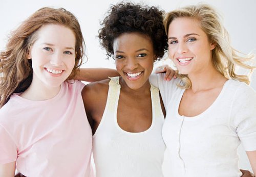 three women with their arms around each other - hairstyle stock pictures, royalty-free photos & images