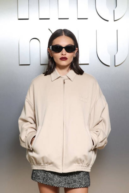 Thylane Blondeau attends the Miu Miu Womenswear S/S 2024 show as part of Paris Fashion Week at Palais d'Iena on October 03, 2023 in Paris, France.
