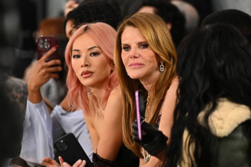 Tina Leung and Anna Dello Russo attend the Blumarine fashion show during the Milan Fashion Week - Womenswear Fall/Winter 2025/2026 on February 27,...