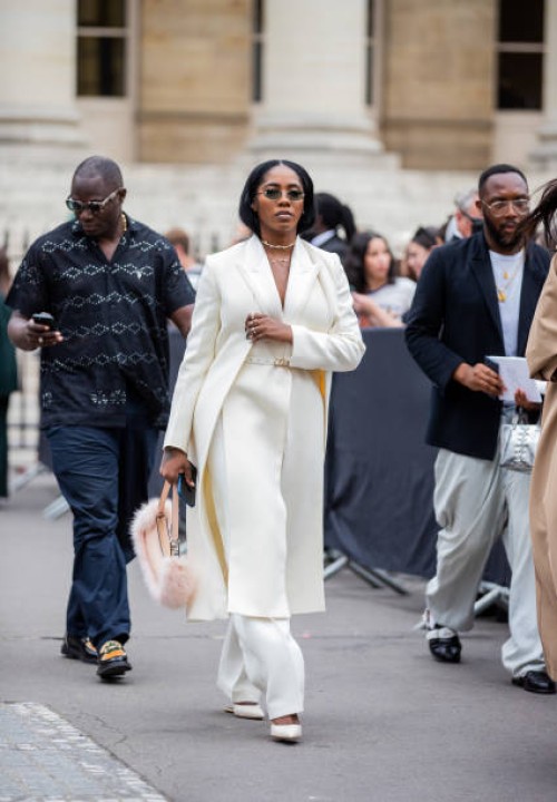 Tiwa Savage is seen outside Fendi during Paris Fashion Week - Haute Couture Fall Winter 2022 2023 - Day Four on July 07, 2022 in Paris, France.
