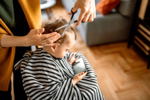 toddler girl getting her first haircut - hairstyle stock pictures, royalty-free photos & images
