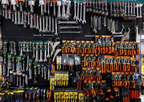 tool display at a hardware store - home decoration stock pictures, royalty-free photos & images