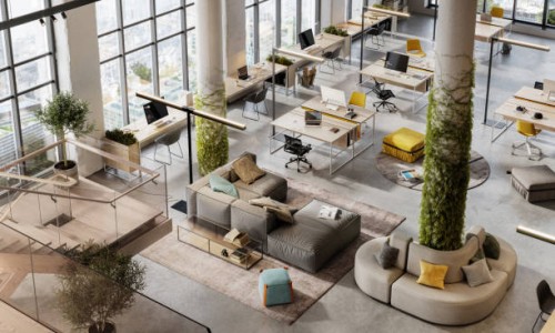 top view 3d image of a environmentally friendly office space - home decoration stock pictures, royalty-free photos & images