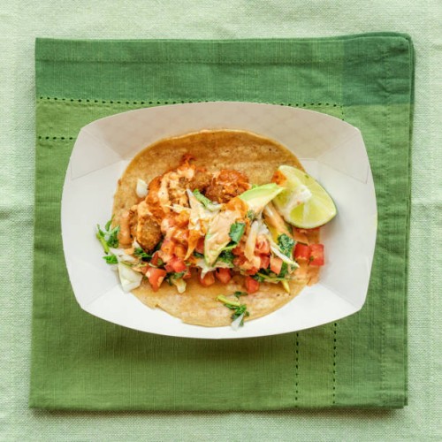 top view of one fish taco - junk food stock pictures, royalty-free photos & images