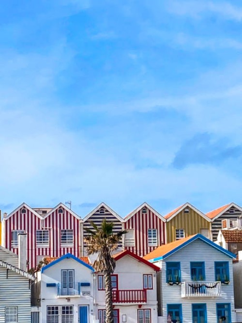 traditional colorful houses in costa nova, aveiro, portugal - garden decoration stock pictures, royalty-free photos & images