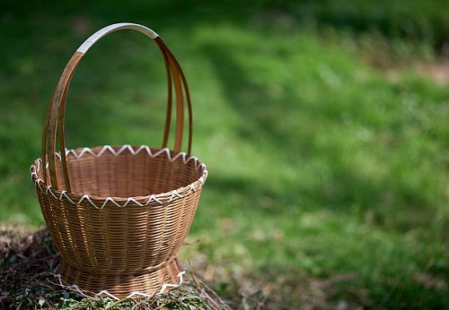 traditional handmade basket in outdoor setting - garden decoration stock pictures, royalty-free photos & images