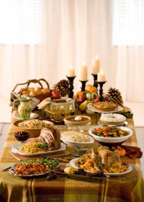traditional holiday dinner laid out buffet style - food stock pictures, royalty-free photos & images