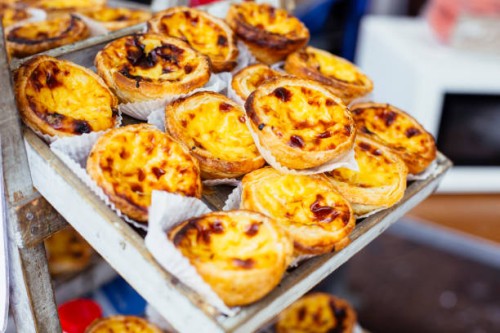 traditional portuguese pastry - pastel de nata - on a market stand - food stock pictures, royalty-free photos & images