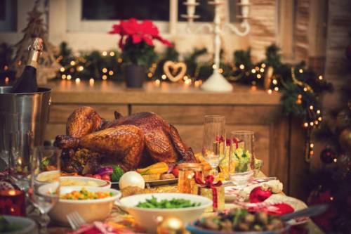 traditional stuffed christmas turkey with side dishes - food stock pictures, royalty-free photos & images