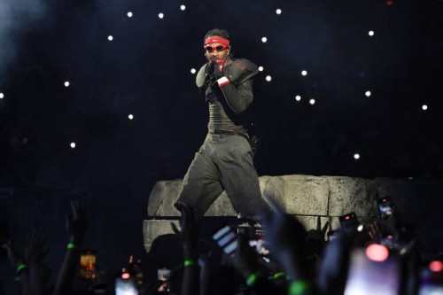 Travis Scott performs onstage during Travis Scott's Circus Maximus Stadium Tour at Met Life Stadium on October 09, 2024 in East Rutherford, New...