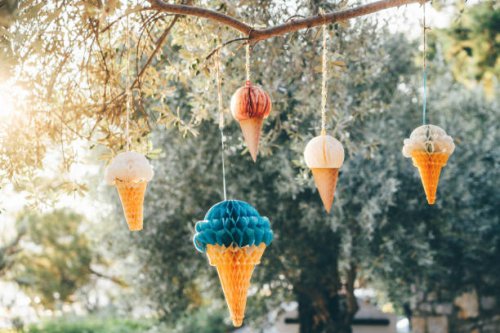 tree decorated paper ice cream for party. - garden decoration stock pictures, royalty-free photos & images