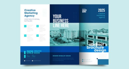tri fold brochure design with line shapes, corporate business template for tri fold flyer. - fashion stock illustrations