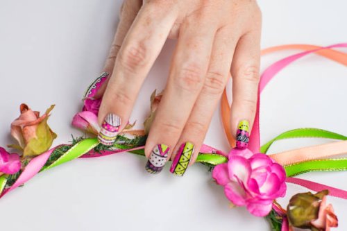 tribal-inspired nail art on long nails - nails art stock pictures, royalty-free photos & images