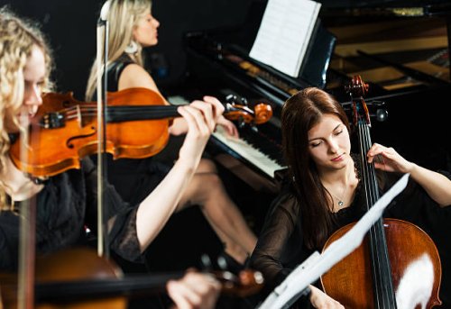 trio orchestra. - concert stock pictures, royalty-free photos & images