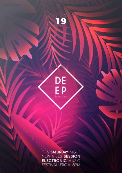 tropical neon summer beach party poster - garden decoration stock illustrations