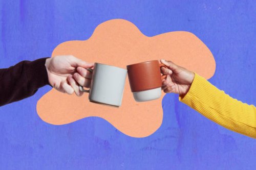 two coffee mugs touching - coffee stock pictures, royalty-free photos & images