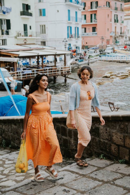 two woman explore sorrento, italy, on foot - fashion stock pictures, royalty-free photos & images