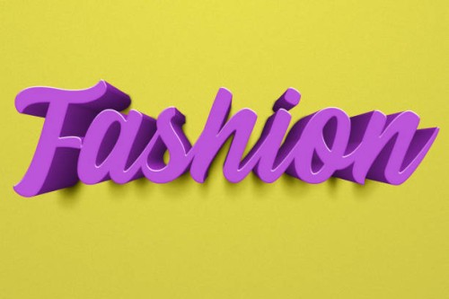 typography with 3d effect with the word fashion in purple color on a yellow background - fashion stock pictures, royalty-free photos & images