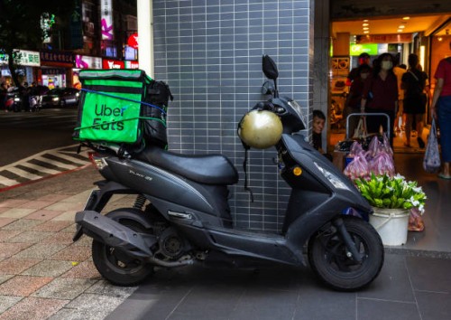 Uber Eats scooter delivery, Taipei, Taipei, Taiwan on August 24, 2023 in Taipei, Taiwan.