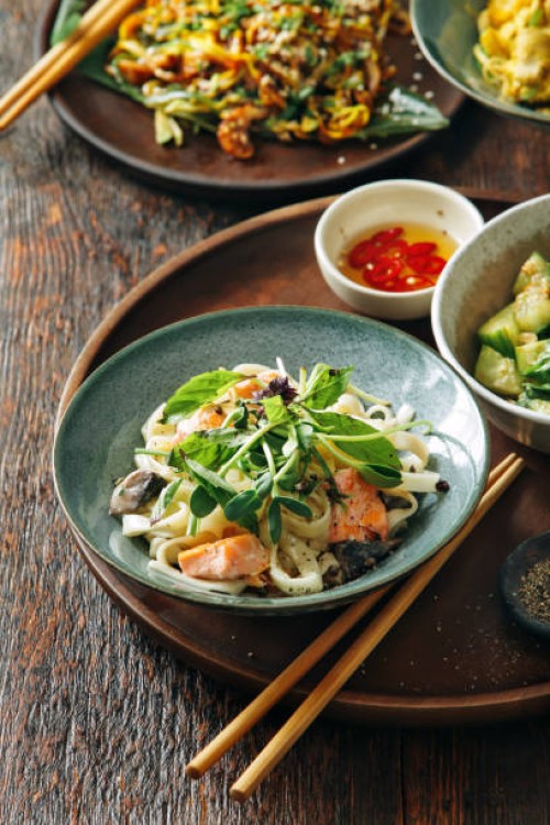 udon noodle with salmon - junk food stock pictures, royalty-free photos & images