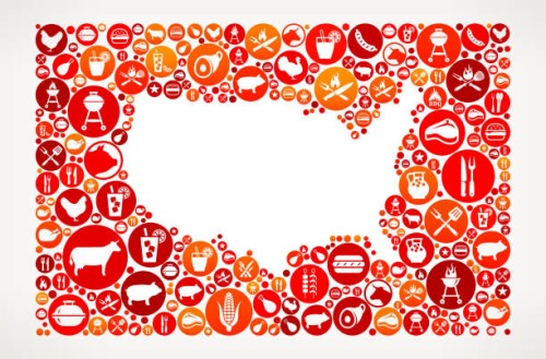 usa karte barbecue party symbol muster hintergrund - junk food stock-grafiken, -clipart, -cartoons und -symbole