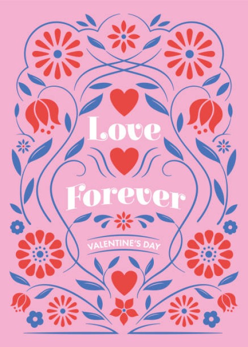 valentine’s day card with floral frame. - home decoration stock illustrations