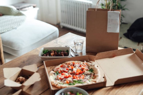 variation of takeaway meal on the table - food stock pictures, royalty-free photos & images