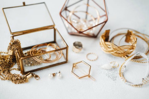 various pearl and gold jewelry. - fashion stock pictures, royalty-free photos & images