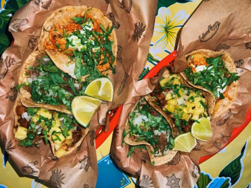 various tacos served at a mexican restaurant - junk food stock pictures, royalty-free photos & images