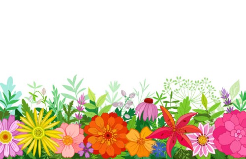 vector background with flowers and plants - garden decoration stock illustrations