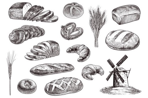 vector drawing of bakery products - food stock illustrations