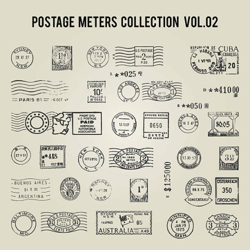 vector vintage postage meters - travel stock illustrations