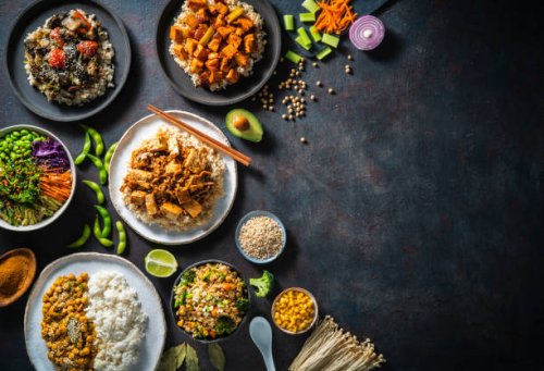 vegan plant based asian food recipes with rice and brown rice as - food stock pictures, royalty-free photos & images