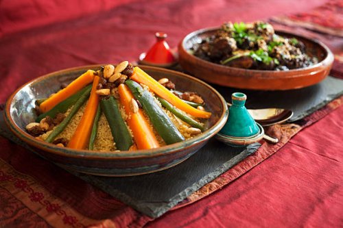 vegetable couscous and meat tagine - food stock pictures, royalty-free photos & images