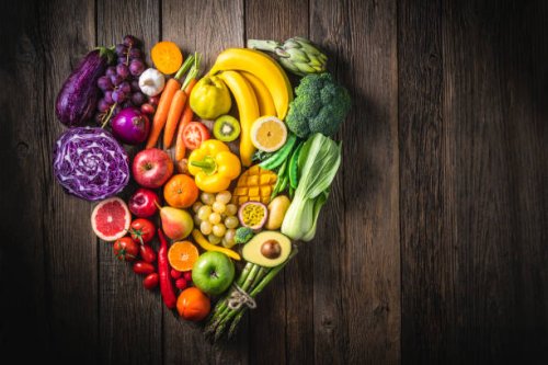 vegetables and fruit with heart shape as concept of cardiovascular health - food stock pictures, royalty-free photos & images