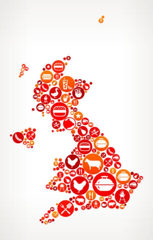 vereinigtes königreich barbecue party symbol muster hintergrund - junk food stock-grafiken, -clipart, -cartoons und -symbole