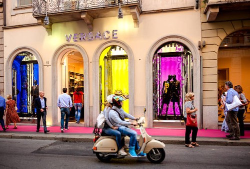 versace store - milan, italy - fashion stock pictures, royalty-free photos & images