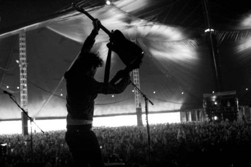 View from the stage showing a festival audience watching Scottish indie rock band Twin Atlantic performing at Reading Festival in 2014