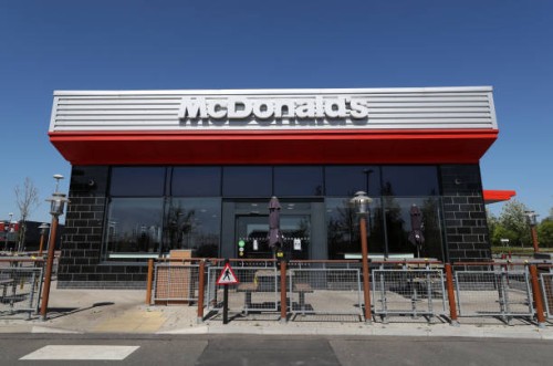 View of a McDonald's restaurant on April 24, 2020 in Milton Keynes, United Kingdom . The British government has extended the lockdown restrictions...