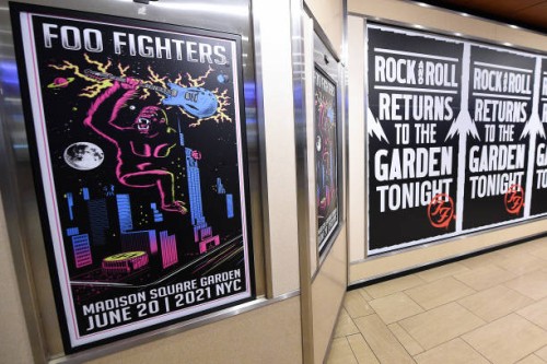 View of posters inside as The Foo Fighters reopen Madison Square Garden on June 20, 2021 in New York City. The concert, with all attendees...