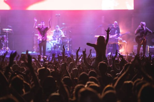 View of the crowd at the concert of Vetusta Morla during the Vida Festival on July 01, 2021 in Vilanova i la Geltru, Spain. This is the first...