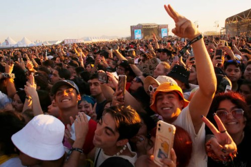 View of the crowd during The 1975 show on the closing day of Lollapalooza Chile 2023 at Parque Cerrillos on March 19, 2023 in Santiago, Chile.